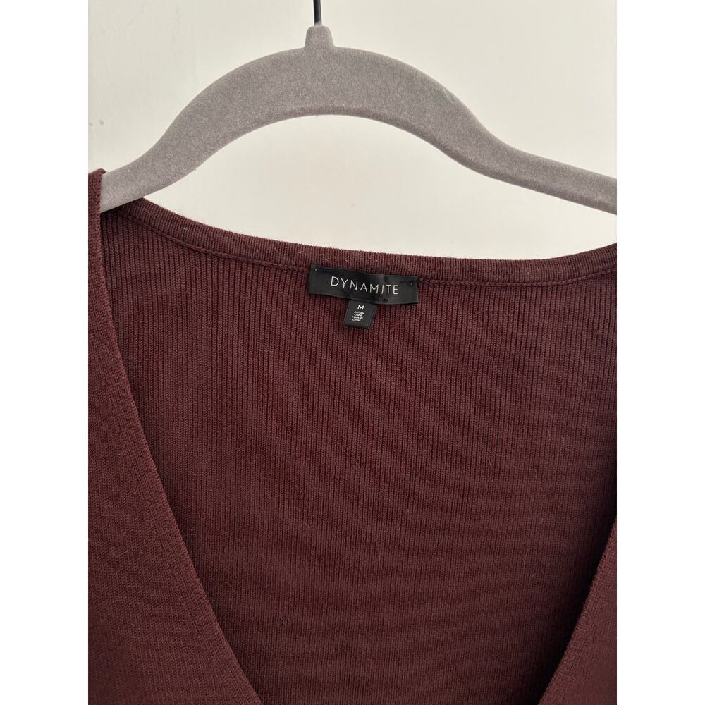 Dynamite Women’s Burgundy V Neck Knit Sweater Medium Oversized Soft Pullover - Picture 5 of 13
